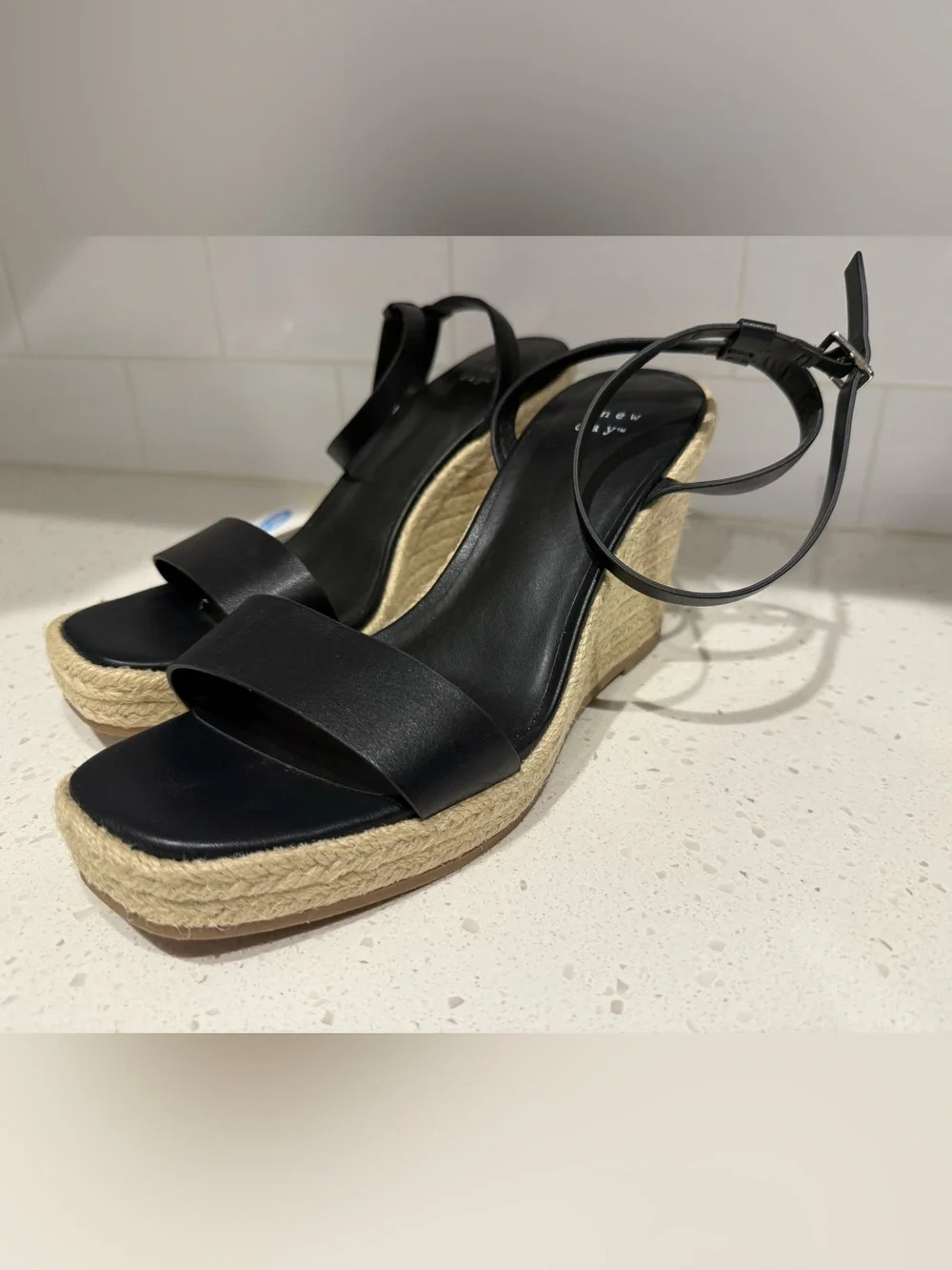 Black Espadrille Wedge Sandals with Ankle Strap - A New Day